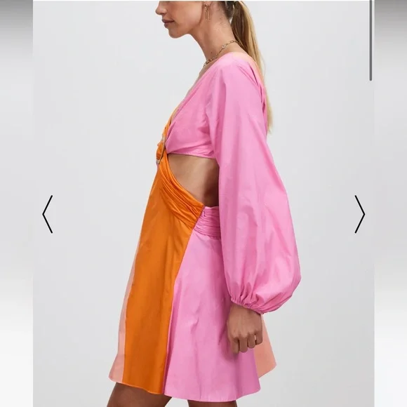 STAUD Gulf A-Line Cutout Dress Orange & Pink - Picture 3 of 14